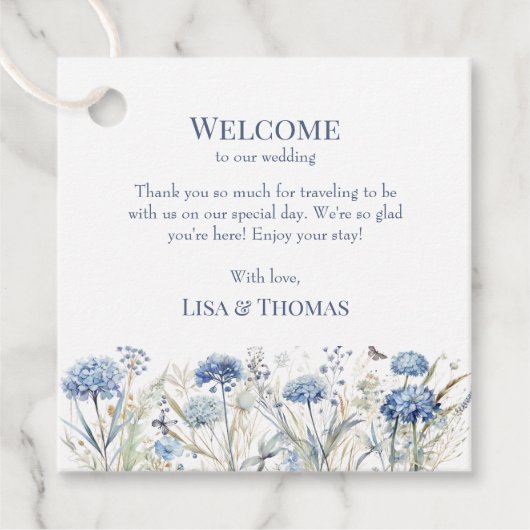 French Blue Wildflowers Meadow Welcome Gift Label (Voorkant)
