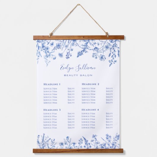 French Blue Wildflowers Prijslijst Hangend Wandkleed (Voorkant)