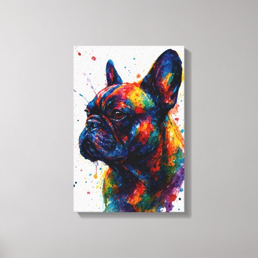 French Bulldog Abstract Portrait – Splatter Style Canvas Afdruk (Voorkant)