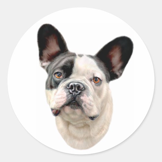 French Bulldog BW Bust Ronde Sticker (Voorkant)