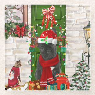 French Bulldog Christmas Glazen Onderzetter