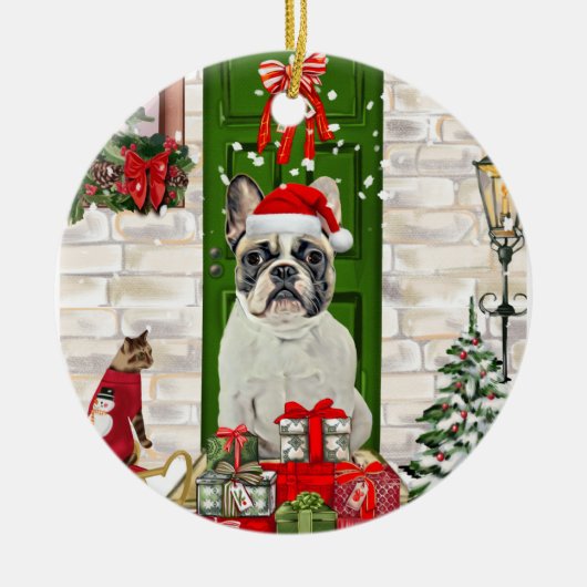 French Bulldog Christmas Keramisch Ornament (Voorkant)