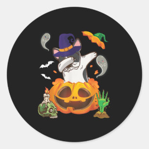 French Bulldog Dabbing To Open Pumpkin Halloween Ronde Sticker