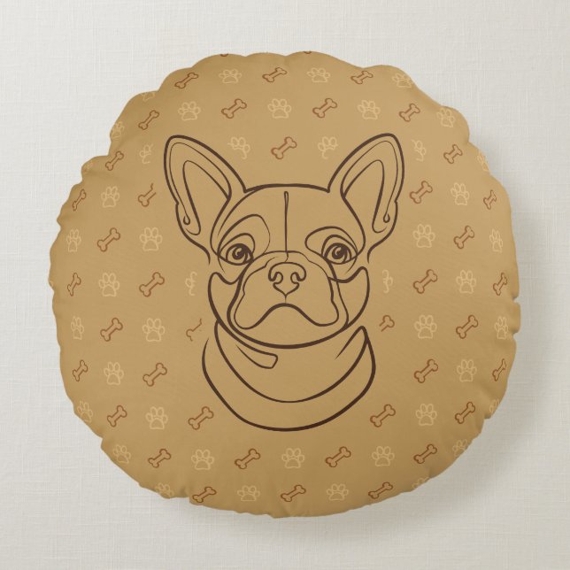 French Bulldog Decorative Line Art Pattern Rond Kussen (Voorkant)