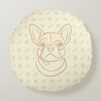 French Bulldog Decorative Line Art Pattern Rond Kussen