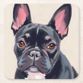 French Bulldog Dog Watercolor Pet Painting Vierkante Kartonnen Onderzetter