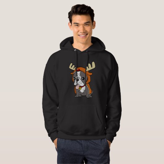French Bulldog Dressed Up Reindeer Dogs Xmas Hoodie (Voorkant volledig)