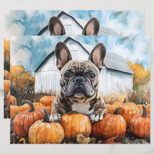 French Bulldog en Citrouille Patch papier à morcea (Devant / Derrière)