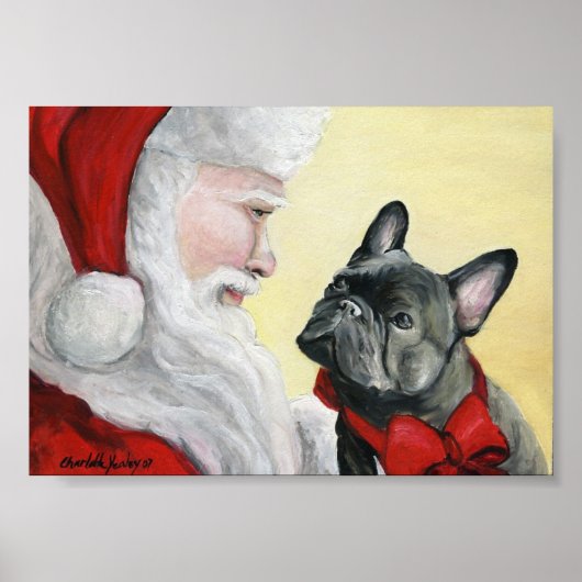 French Bulldog et Santa Claus Art Imprimer Poster (Devant)