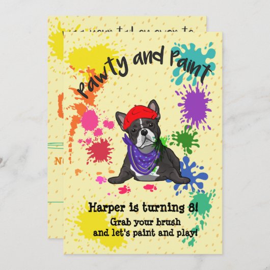 French Bulldog Fun Art Anniversaire Invitation (Devant / Derrière)