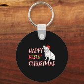 French Bulldog Funny Santa Hat Happy Elfin Christm Sleutelhanger (Voorkant)