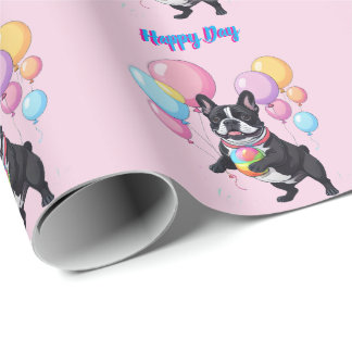 French Bulldog Happy Day Französische Bulldogge Cadeaupapier