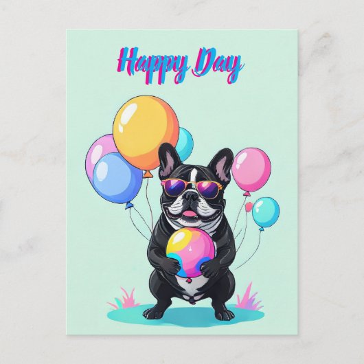 French Bulldog Happy Day Französische Bulldogge Feestdagenkaart (Voorkant)