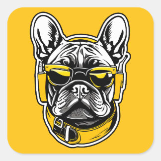 French Bulldog Headphones Vierkante Sticker
