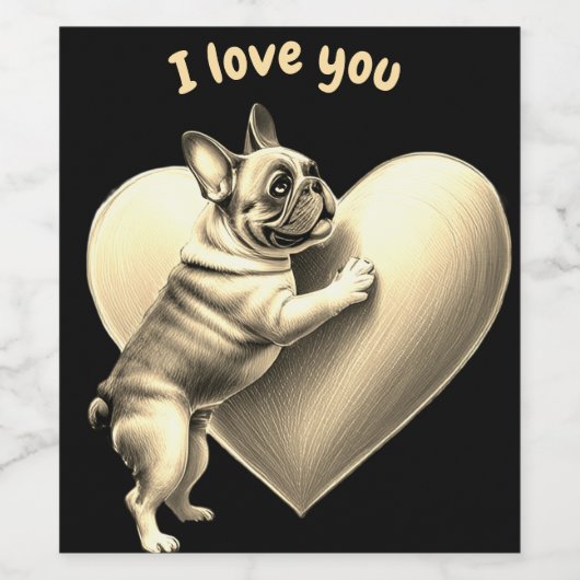 French Bulldog I love you Wijn Etiket (Enkel label)