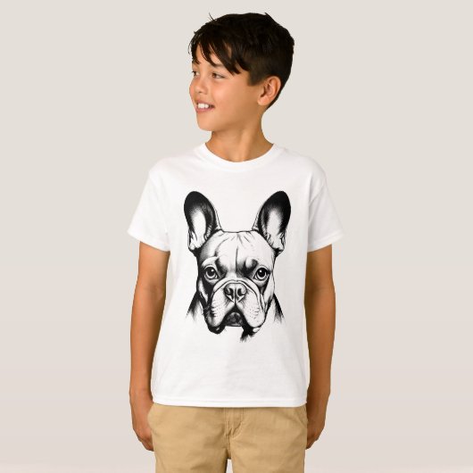 French Bulldog Pencil Sketch Frenchie Boys T-shirt (Voorkant volledig)