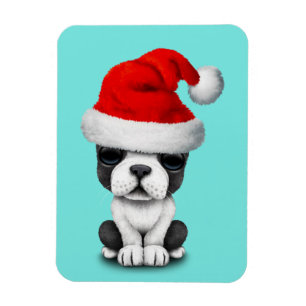 French Bulldog Puppy Dog Wearing a Santa Hat Magneet