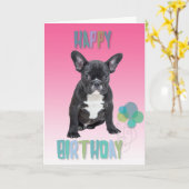 French Bulldog rose joyeuse carte de voeux d'anniv (Fleur jaune)