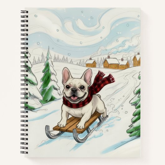 French Bulldog Sledding, Spiral Notebook Notitieboek (Voorkant)