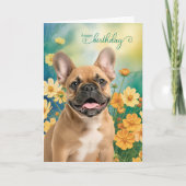 French Bulldog Tiny Orange Cosmos Birthday Kaart (Voorkant)