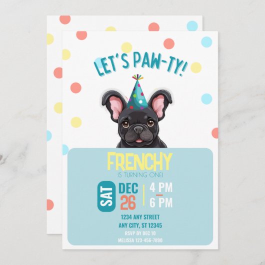 French Bulldog Verjaardag uitnodiging (Voorkant / Achterkant)