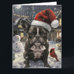 French Bulldog Winter Wonderland Christmas Joie<br><div class="desc">Ce design festif reflète l'esprit joyeux de la période des fêtes, avec un adorable petit portant un chapeau de Père Noël. Le chien est niché dans un pays des merveilles hivernales, avec un bonhomme de neige, un sapin de Noël décoré et des cadeaux joliment emballés. Les flocons de neige tombent...</div>