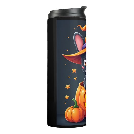French Bulldog Witch Pumpkin Halloween Mens Womens Thermosbeker (Gedraaid links)