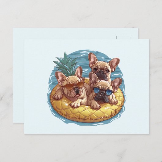 French Bulldogs Summer Pineapple Pool Float Briefkaart (Voorkant / Achterkant)