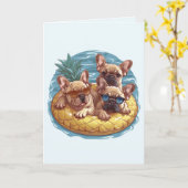 French Bulldogs Summer Pineapple Pool Float Kaart (Gele Bloem)