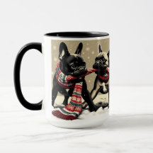 French Bulldogs Tug-of-War Christmas Mug Cup