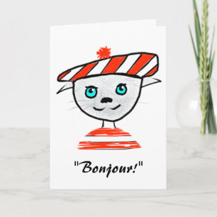 French Cat Birthday Card Kaart