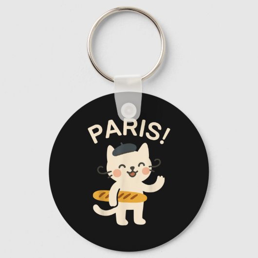 French Cat With Baguette Cute Cat Paris Funny Anim Sleutelhanger (Voorkant)