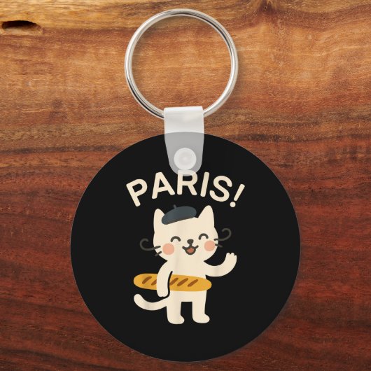 French Cat With Baguette Cute Cat Paris Funny Anim Sleutelhanger (Voorkant)