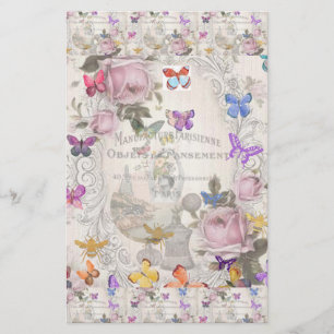 French chic, country rustic, floral pattern, roses briefpapier