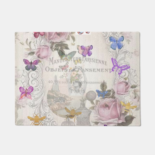 French chic, country rustic, floral pattern, roses deurmat (Voorkant)