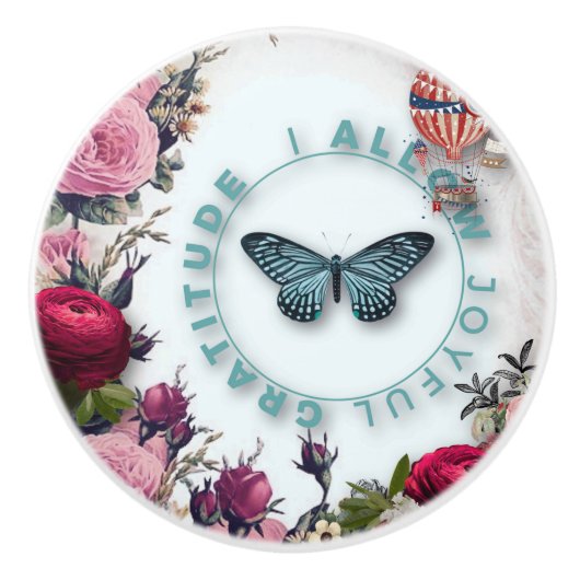 French chic, country rustic, floral pattern, roses keramische knop (Voorkant)