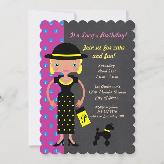 French Chic Girl Invitation de fête d'anniversaire (Devant)
