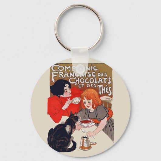 French Chocolate Party Steinlen Art Sleutelhanger (Voorkant)