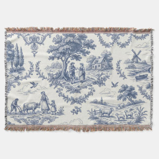 French Country - Blue & Cream Toile Countryside Deken