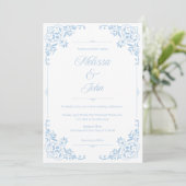 French Country Blue Filigree Wedding invitation (Debout devant)