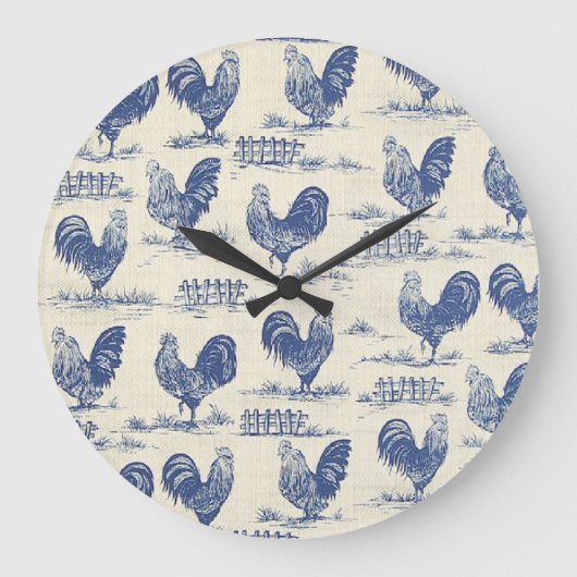 French Country Blue Rosters Imprimer Horloge (Recto)