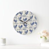 French Country Blue Rosters Imprimer Horloge (Maison)