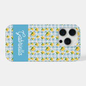 French Country Lemon Blue Tile Monogram iPhone Hoesje (Achterkant horizontaal)
