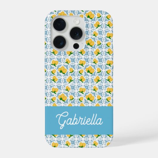 French Country Lemon Blue Tile Monogram iPhone Hoesje (Achterkant)