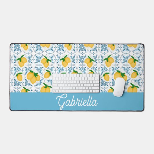 French Country Lemon Blue Tile Pattern (Clavier et souris)