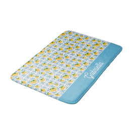 French Country Lemon Blue Tile Pattern Badmat