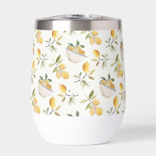 French Country Lemon Pattern Thermal Wine Tumbler (Avant)