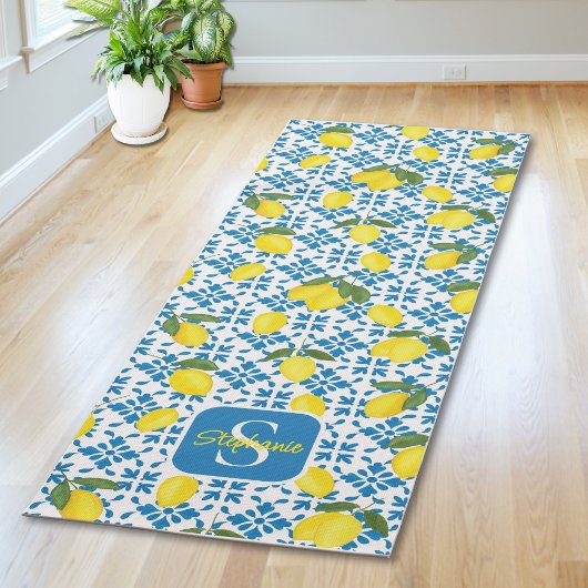 French Country Tile Lemons Pattern Name Monogram Yogamat