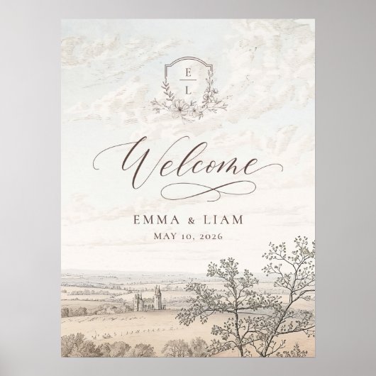 French Country Toile Wedding Welcome Poster (Devant)