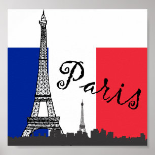 French Flag and the Eiffel Tower Poster